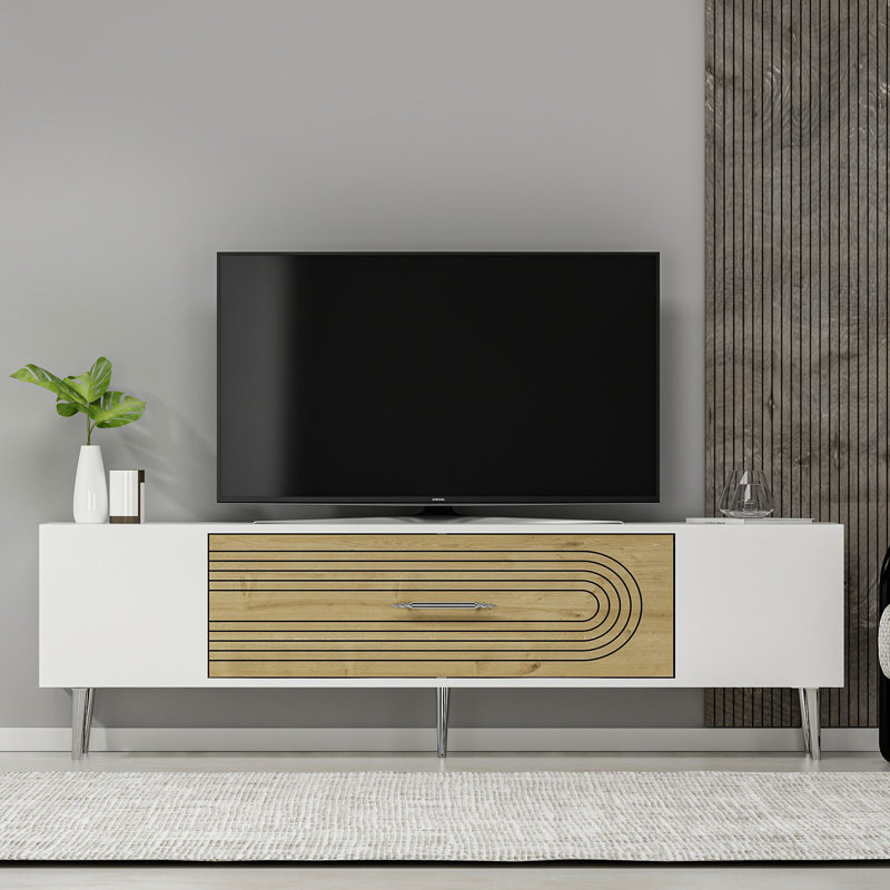 Olivia Unfinished TV Stand, White/Natural/Silver, 150cm
