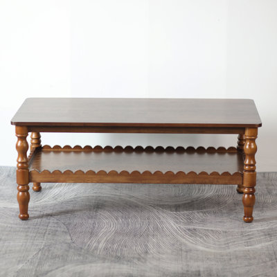 Rectangle Coffee Table Solid Wood Coffee Table with Storage Shelf,Farmhouse 2-Tier Center Table Lacquered Classical Legs,Easy Assembly Apartment Cente