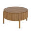 Table basse moderne en noyer de style campagnard, table basse ronde à plateau relevable avec compartiment de rangement dissimulé, table d'appoint centrale circulaire en bois massif cannelé pour les espaces de salon