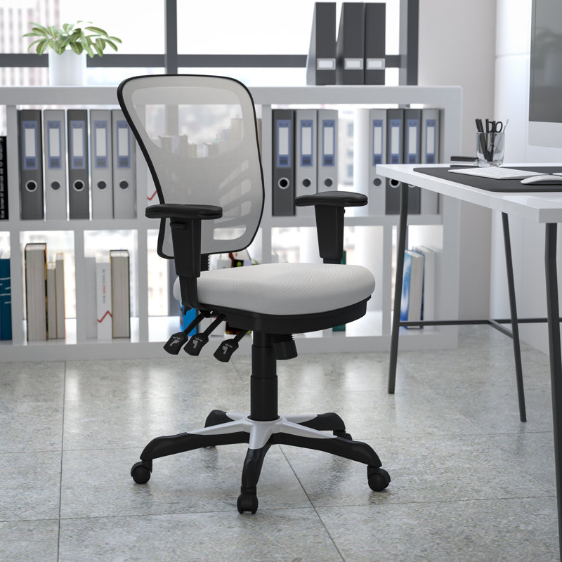 Mid-Back Mesh Multifunction Executive Swivel Ergonomic Office Chair with Adjustable Arms, White