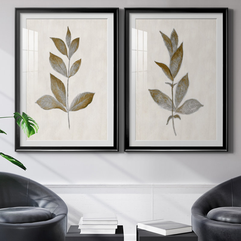 Bronze Leaf I - ensemble de 2 reproductions, Ne s’applique pas, Impression encadrée avec passe-partout, H 31,5 po x l 47 po