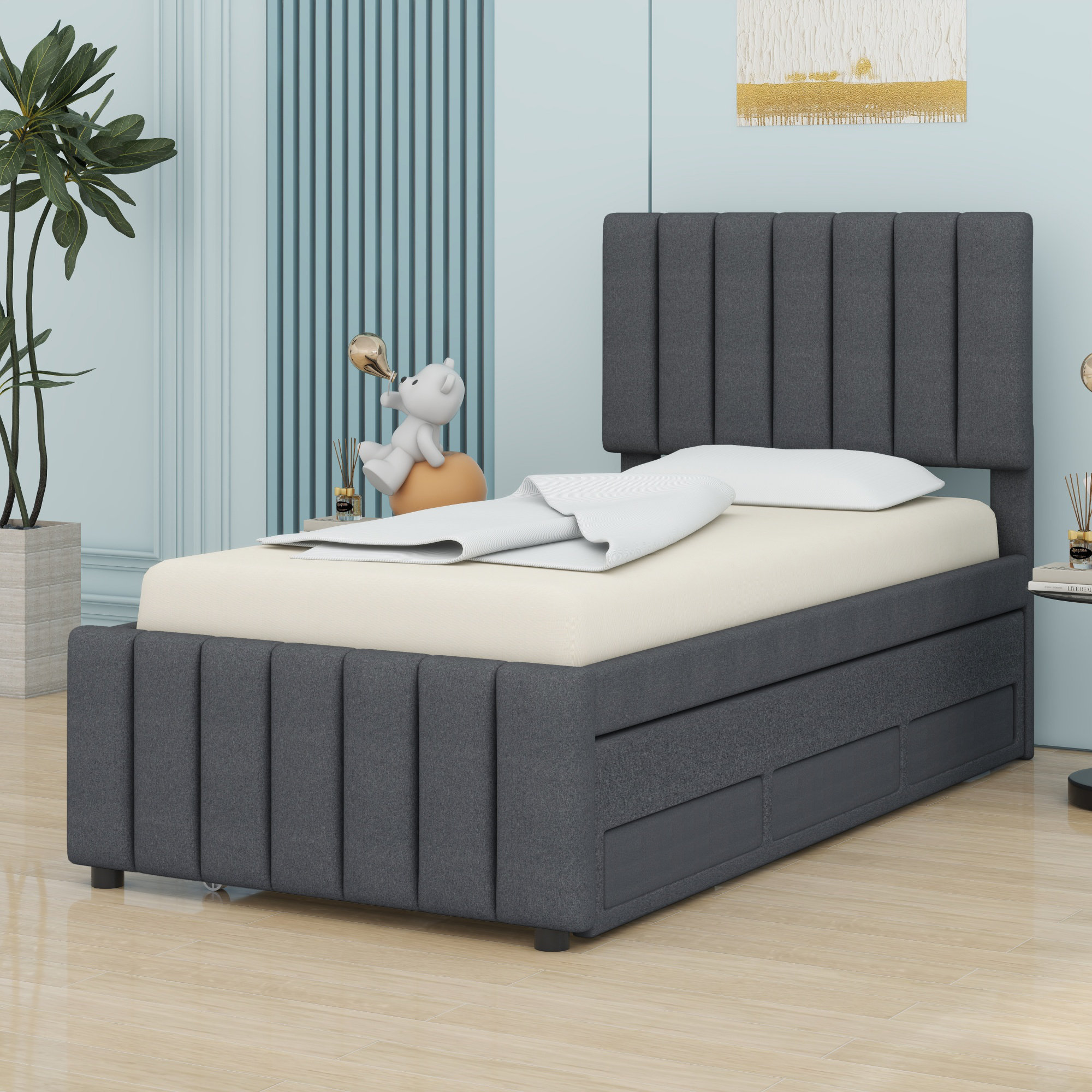 Latitude Run® Upholstered Platform Bed With Trundle And Drawers | Wayfair