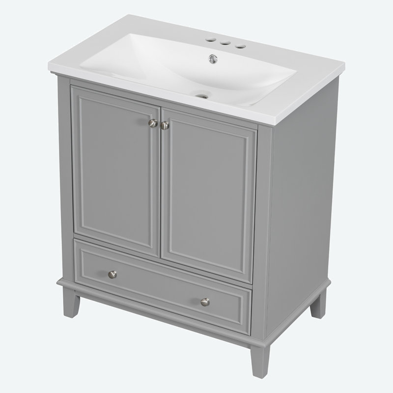 Meuble-lavabo sur pied simple 30 po avec comptoir en céramique, Gris