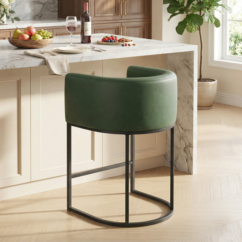 Tabouret de bar rembourré en similicuir, Vert antique
