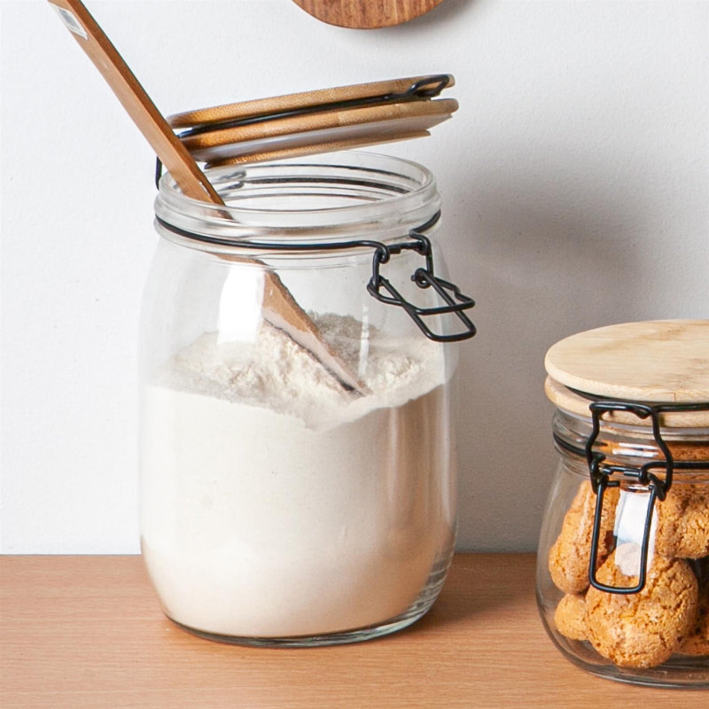 Argon Tableware - Wooden Clip Lid Storage Jars - Clear Seal - Set of 6, 17cm H x 11cm W x 13cm D