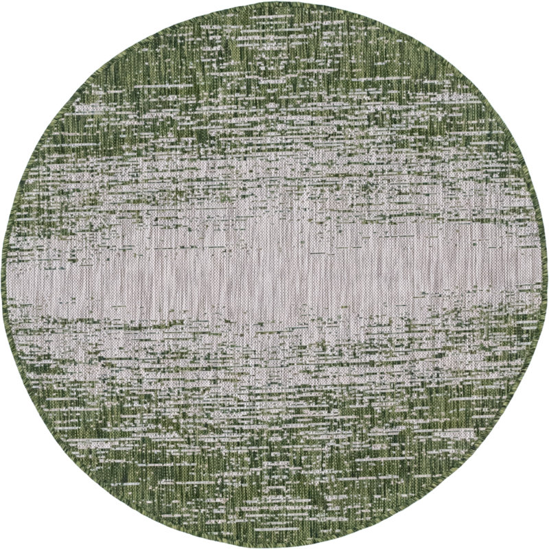 Tapis abstrait vert / gris Jennette, Rond 4 pi 1 po