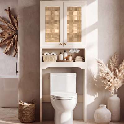 Over The Toilet Storage Cabinet, Tall Narrow Space Saving Bathroom Cabinet with Doors, Bathroom Organizer with Built-In Tissue Box
