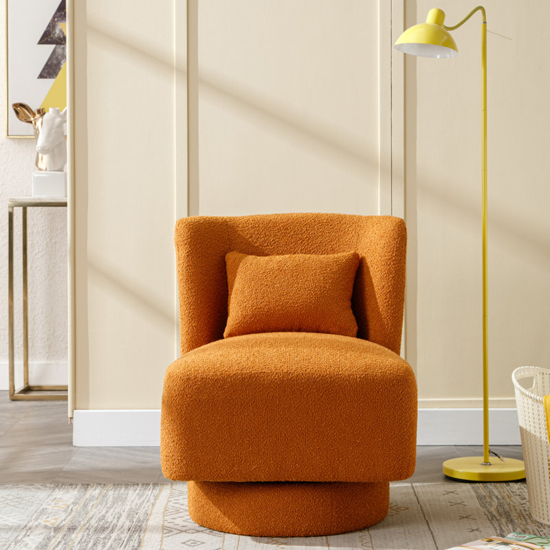 Daresha Upholstered Swivel Barrel Chair, Caramel Polyester