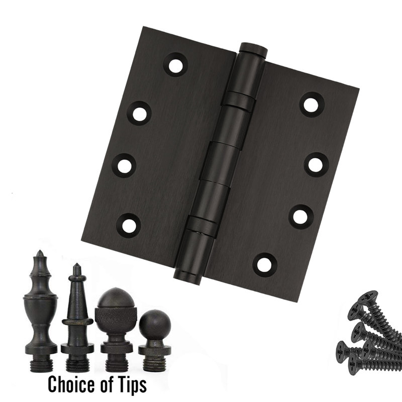 Charnière de porte simple en laiton massif à roulement à billes H 4 po x l 4 po, Bronze huilé