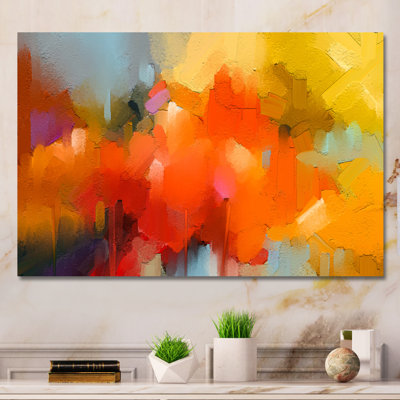 Paint Brush Orange And Yellow Waves Impression - Floater Frame Print on Canvas