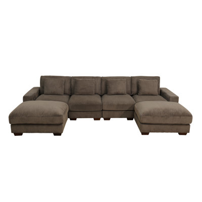 Sydnea 6-Piece 123" Wide Premium Corduroy Reversible Living Room Modular Sectional Sofa with Ottoman by Latitude Run
