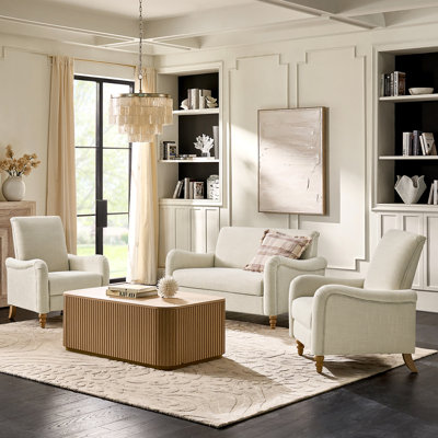 Terren 3-Piece Farmhouse Living Room Set with Solid Wood Spindle Legs