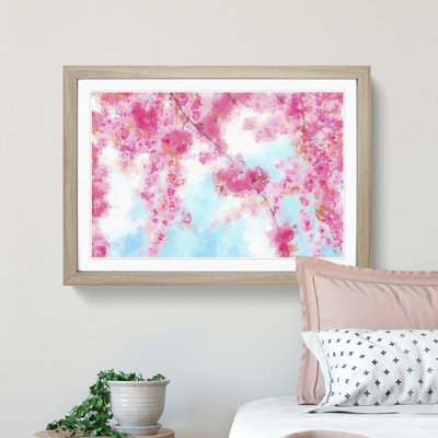 Pink Cherry Blossom Tree in Spring in Abstract - Framed Print