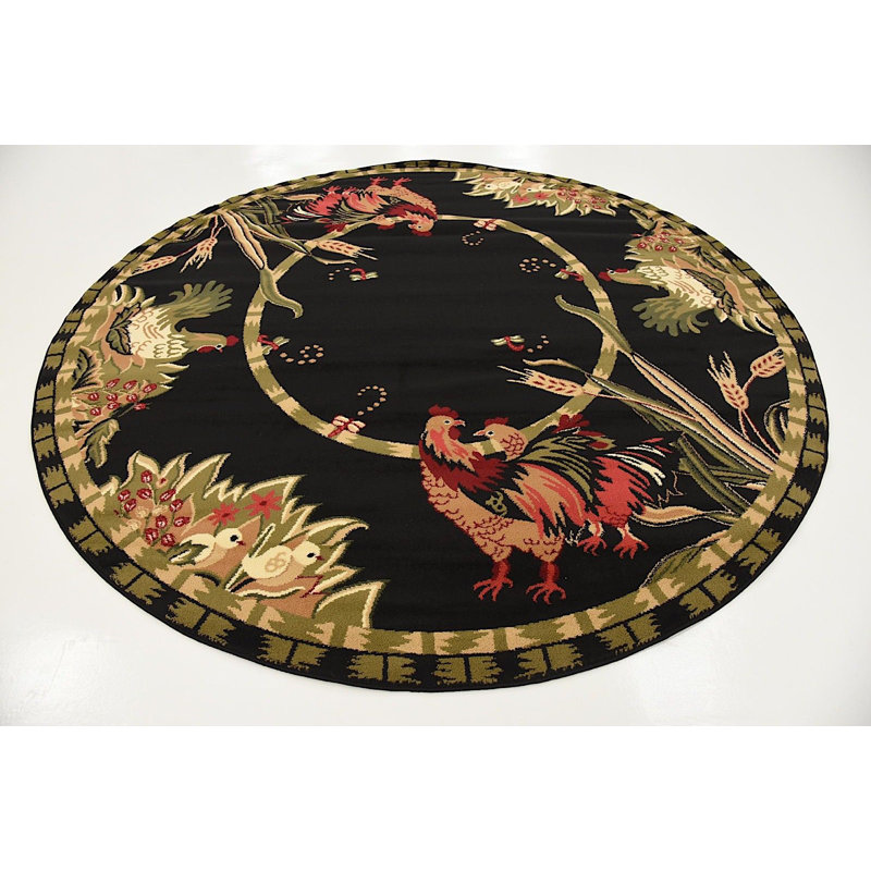 Andersonville Floral Indoor Rug, Round 4'1", Black/Green