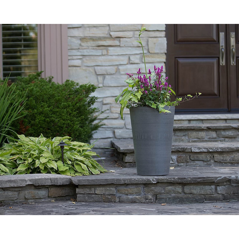 Miley Tall Round Taper Pot Planter, 13" H x 10" W x 10" D, Charcoal Gray