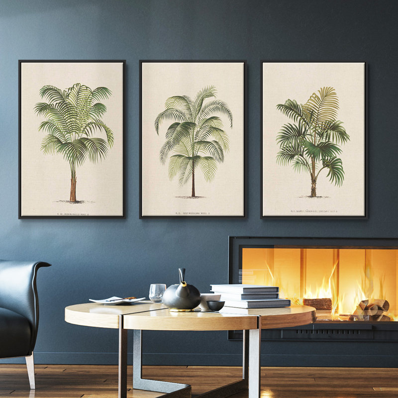 " Les Palmiers II " 3 - Pieces, 36" H x 72" W x 2" D, Black