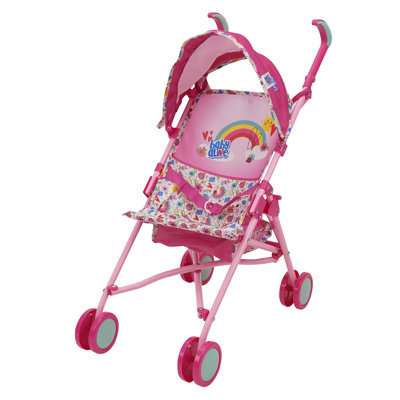 Baby Alive: poussette de poupée - rose et arc-en-ciel - convient aux poupées jusqu'à 24 po, auvent rétractable, harnais de sécurité pour poupée, poignée et roues à deux tons, panier de rangement, pliable pour un rangement facile, peluches de poup