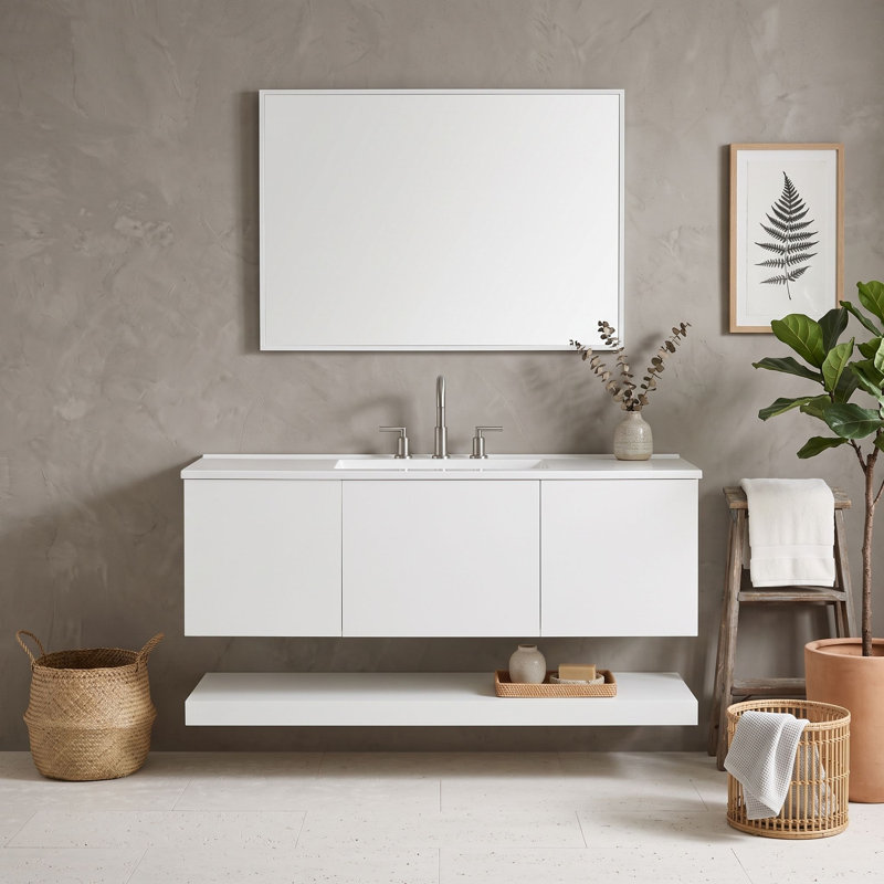 Meuble-lavabo moderne flottant avec tiroirs de rangement spacieux et comptoir intégré