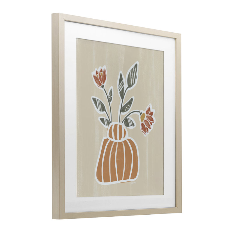 Cottage Blooms Asymmetrical Vase Framed Print Under Glass, design by Beki Marquardt, Harvest Pine Frame, 21" H x 17" W