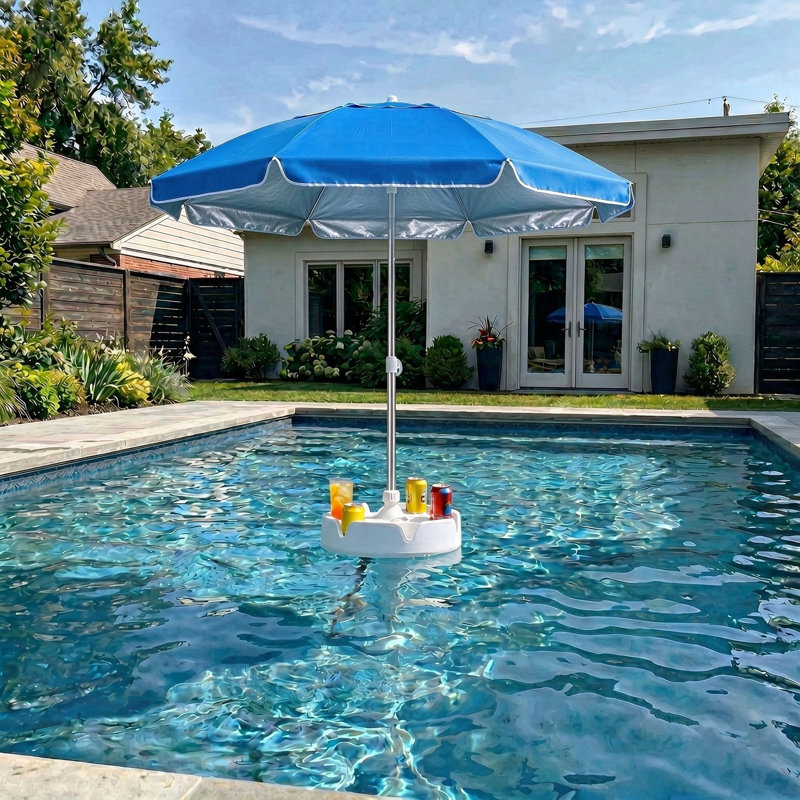 Parasol de piscine flottant 7 pieds avec base et porte-gobelets - Table d'ombrage portable pour piscine, plage et lac avec sac de transport
