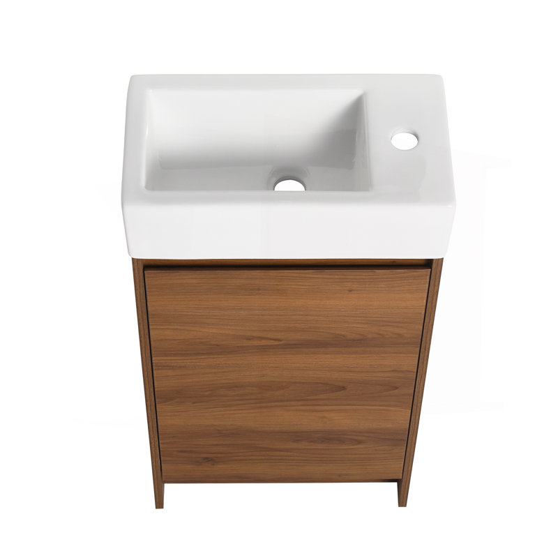 Meuble-lavabo autoportant de 18 pouces avec lavabo simple, portes à fermeture douce, convient aux petites salles de bain