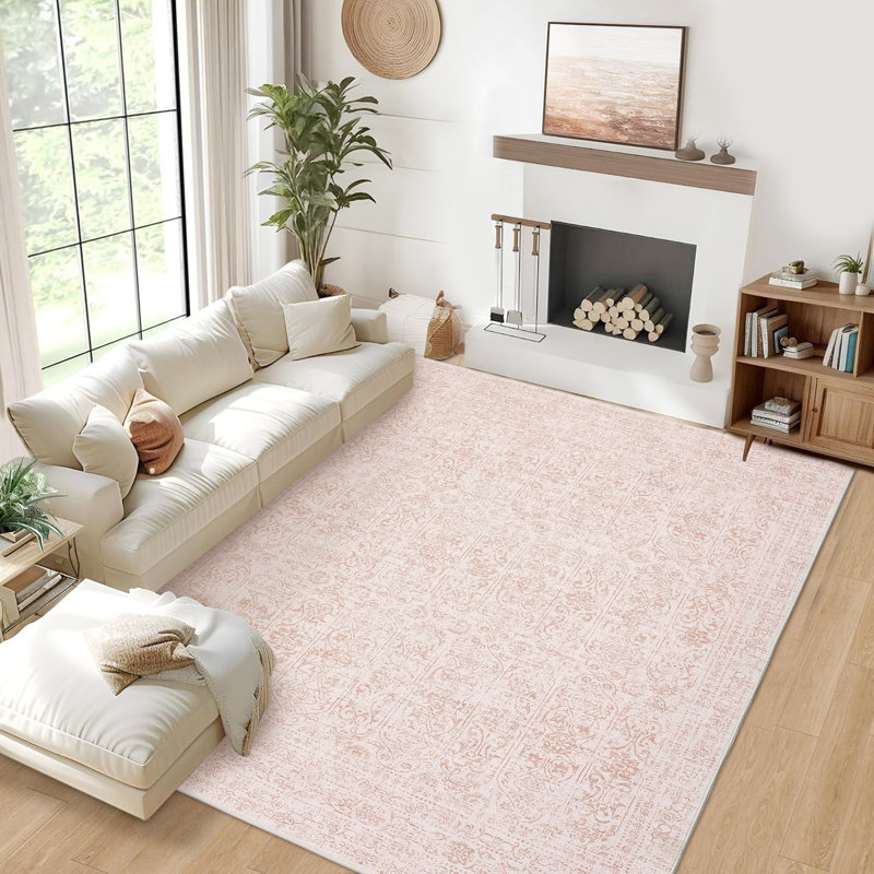 Rectangle Abstract Washable Area Rug, Pink, Rectangle 200 x 290 cm