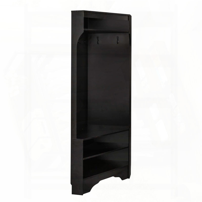 Corner Hall Tree with Shoe Bench and Adjustable Shelf (Black), Black