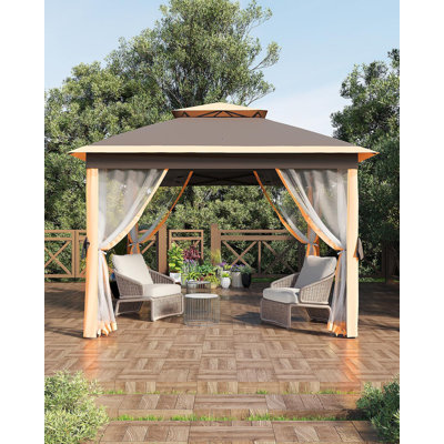 Tente de pavillon de jardin 11 pi x 11 pi avec moustiquaire, abri de jardin à installation facile, abri de jardin imperméable et résistant aux rayons UV, abri pour patio / cour arrière