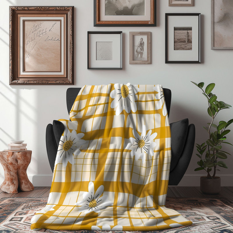 Fleur à carreaux - couverture sherpa de qualité supérieure 1 pièce, L 60 po x L 80 po
