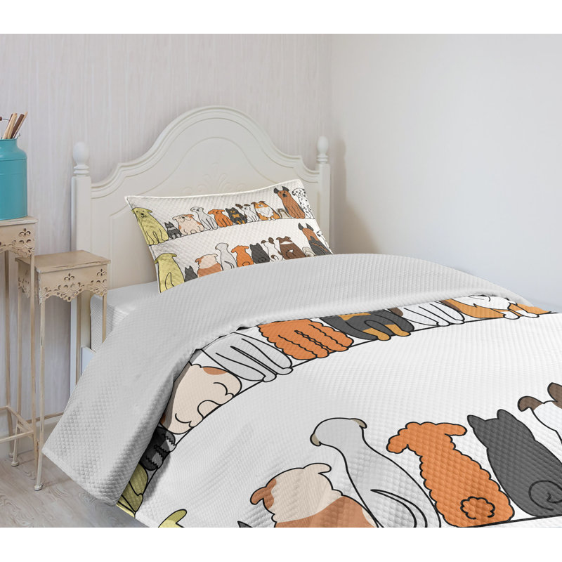 White Twin Kids Unisex Quilted Bedspread Set with Dog Print