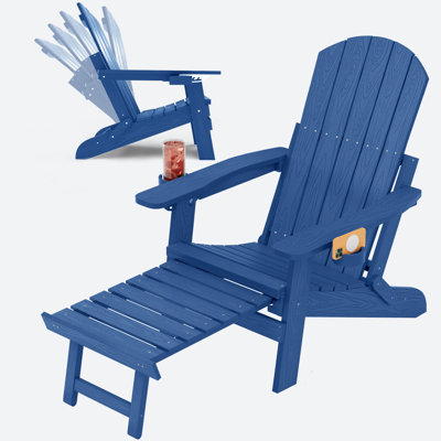 Chaise Adirondack réglable en plastique avec repose-pieds Chaise haute Adirondack pliante pour l'extérieur avec repose-pieds rétractable et support pour 2 tasses pour patio, pelouse, piscine, jardin