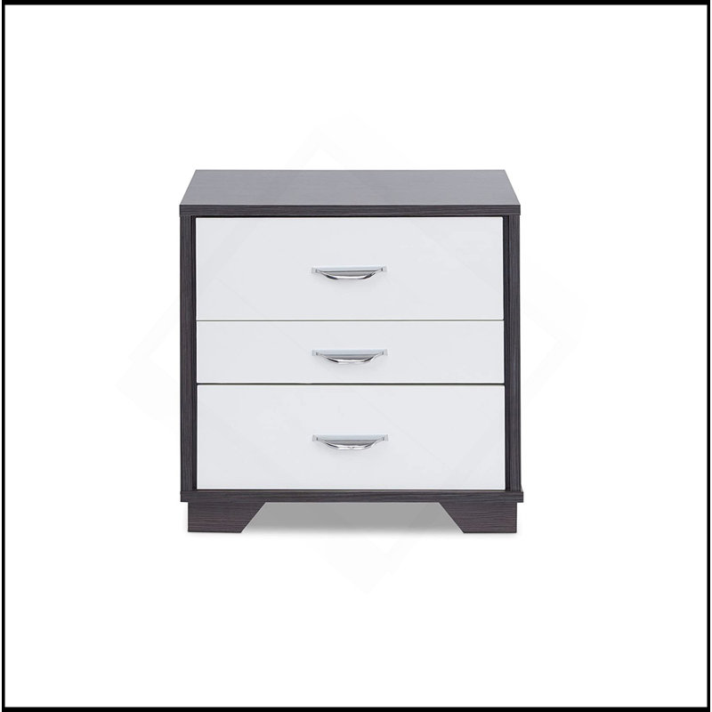 Two-Tone Nightstand With 3 Drawers, Black/White