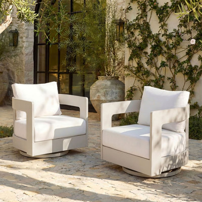 Chaises pivotantes d'extérieur en aluminium avec coussins Sunbrella (ensemble de 2)