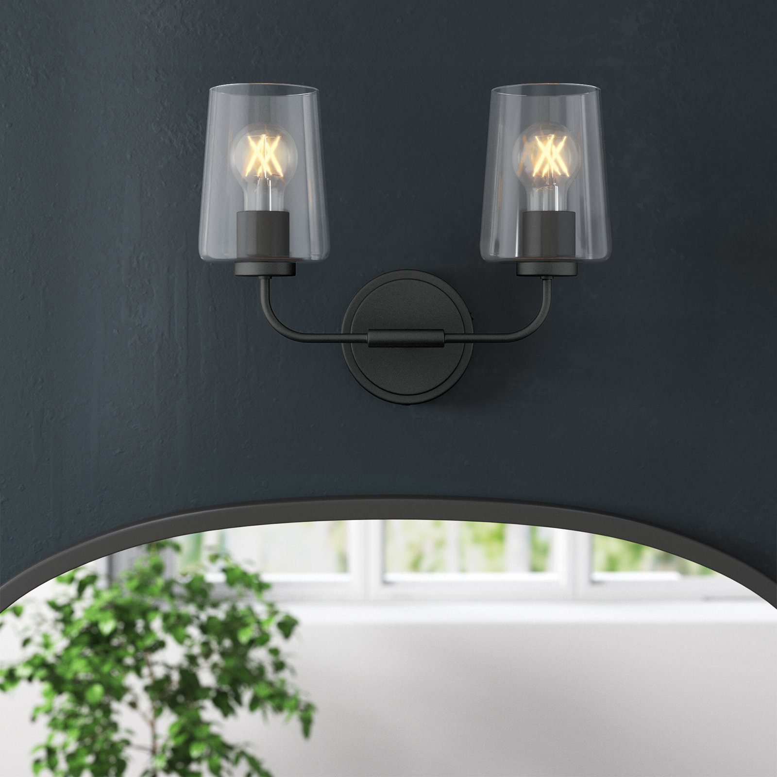 Viva 2 Light Transparent Dimmable Vanity Light, Black