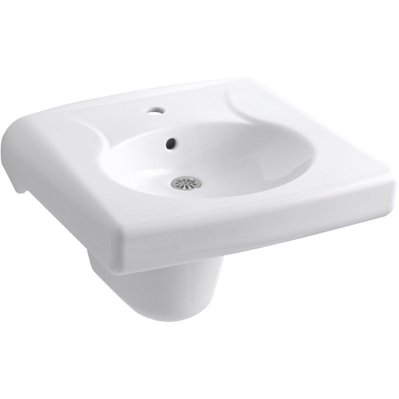 Brenham™ Wall-Mounted or Concealed Carrier Arm Mounted Commercial Bathroom Sink with Widespread Faucet Holes and Shroud, Antimicrobial Finish