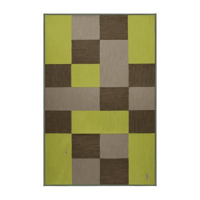 Machine Washable Checkered Green Area Rug