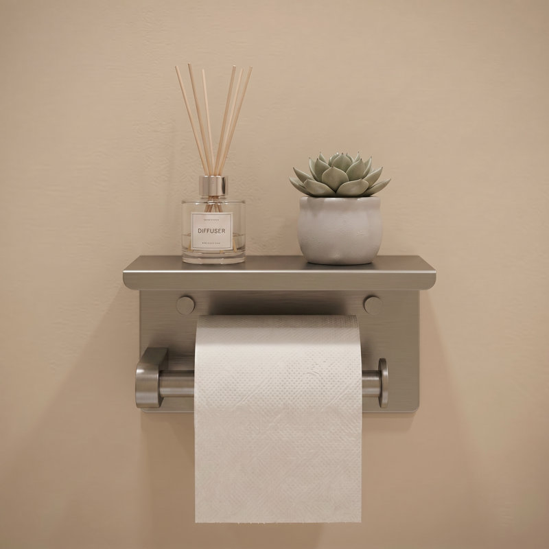 Porte-papier hygiénique mural avec tablette, Nickel brossé