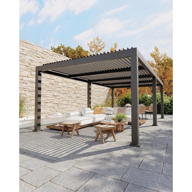 10x12FT All-Aluminum Louvered Pergola with Adjustable Roof, Reinforced Frame & Integrated Drainage, Hard Top Gazebo for Patio & Deck
