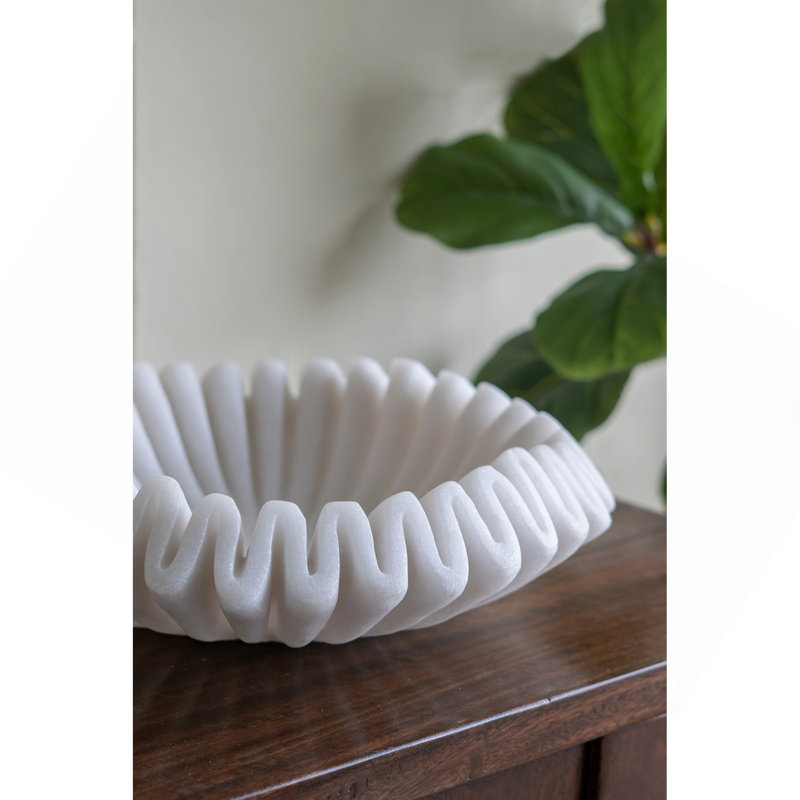 D13.5x3.5" Wavy Sand and Resin Bowl with Textured White Finish