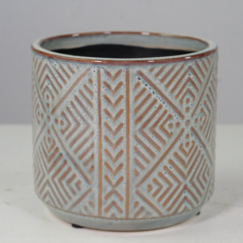 Pot à fleurs en céramique glaçure réactive brune et bleue