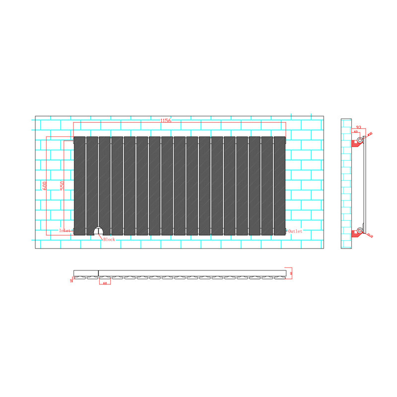 Aarvik Designer Radiator, Grey, 600cm H x 1156cm W