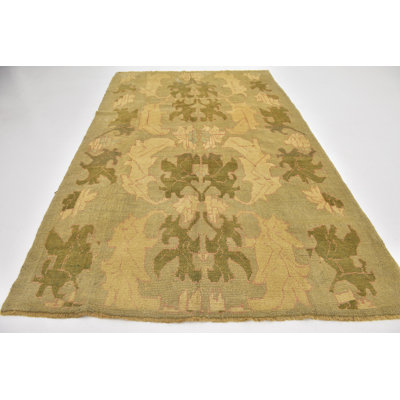Tapis de zone en laine 6 pi 6 po x 10 pi 8 po one-of-kind à la main noué la olive Mehdi