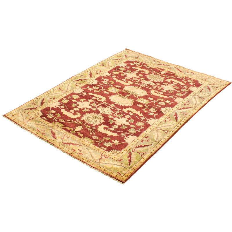 Tapis rouge foncé/vert/beige en laine noué à la main Gossard