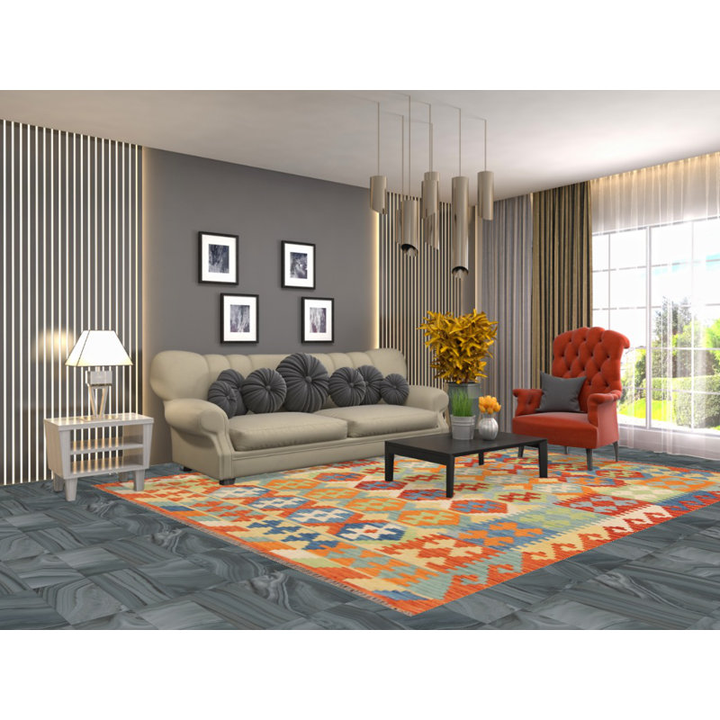 Tapis oriental multicolore Kilim 6 x 8