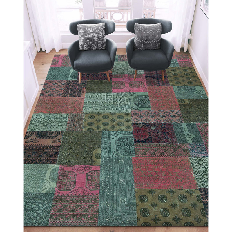 Afghan Hand Woven Wool Patchwork Area Rug