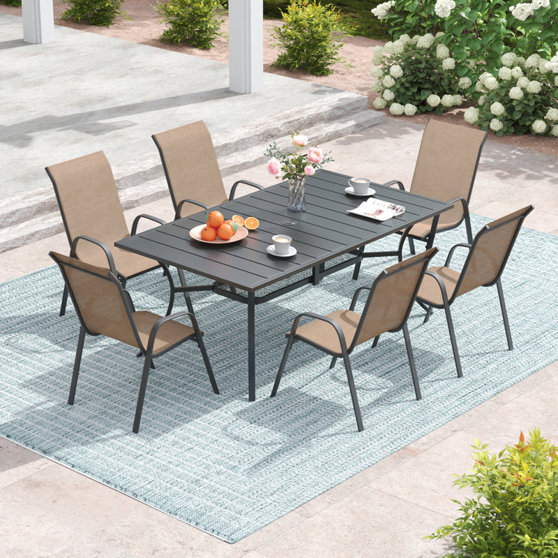 Ensemble de salle à manger rectangulaire pour 6 personnes avec chaises empilables, Brun