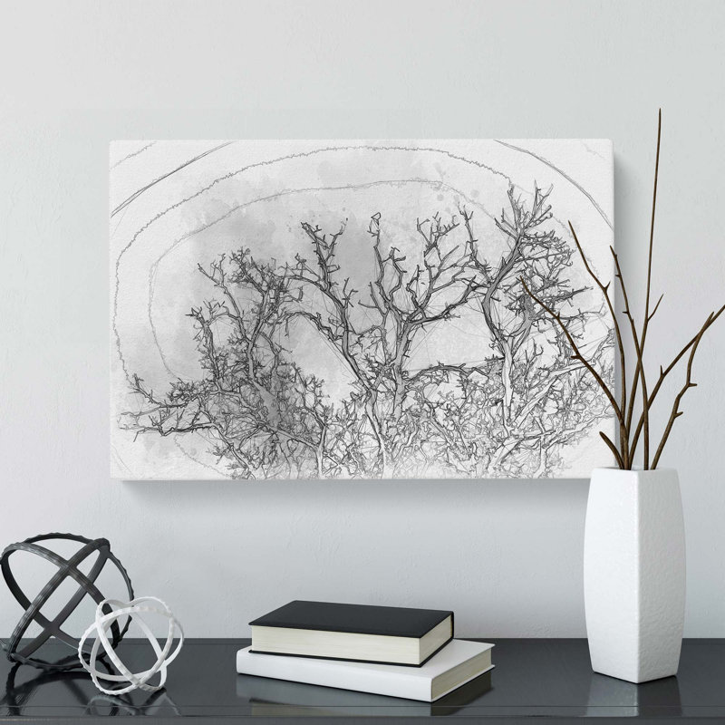 Bird in a Winter Tree in Abstract - Wrapped Canvas, 60cm H x 91cm W x 3cm D
