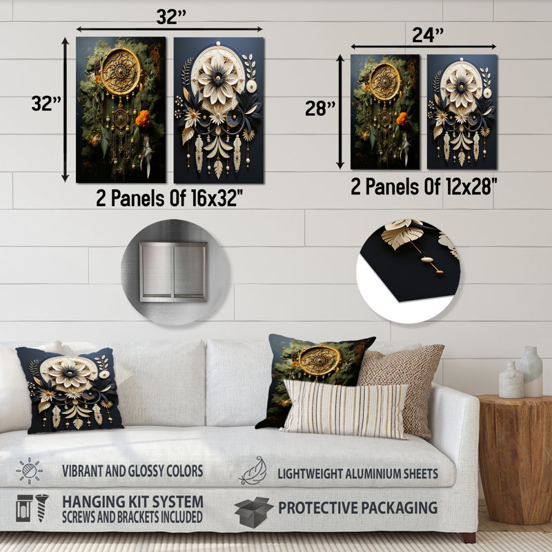 Native American Dream Catcher - ensemble de 2 décorations murales en métal Classics, H 28 po x l 24 po
