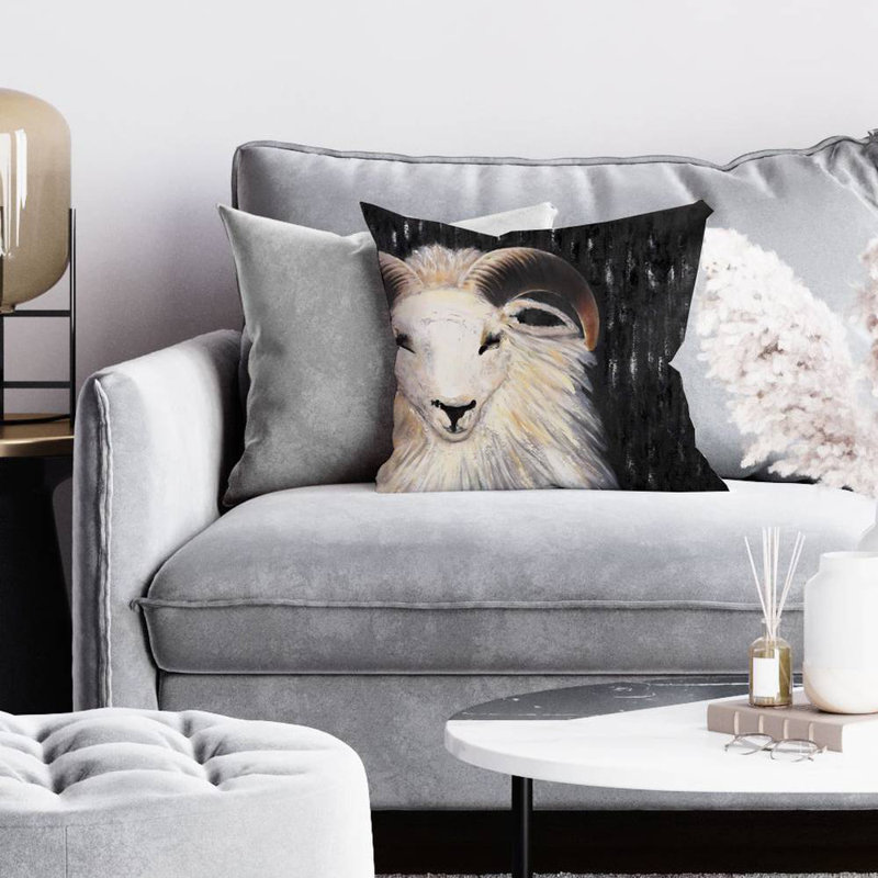 Bushy ram - 16"x16" Throw pillow - Poly twill - Print on demand