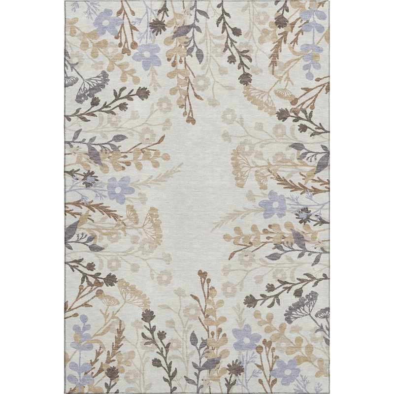 Tapis floral lavable à la machine de qualité supérieure Mayfield AMF2334, Ivory, 8 pi x 10 pi